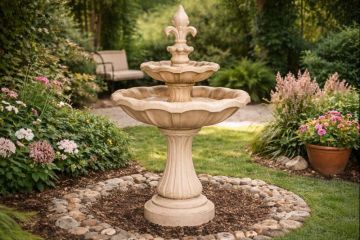 Double Tulip / Textured Fleur de Leis Concrete Water Fountain